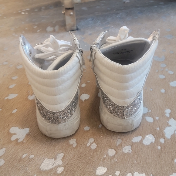 Zadig and Voltaire White Canvas Hitops w Silver Glitter and Suede accents. sz 39 - Picture 3 of 10